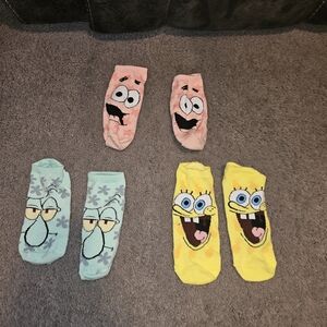 SpongeBob & Patrick Cartoon Crew Socks - Yellow, Pink, Light Blue
